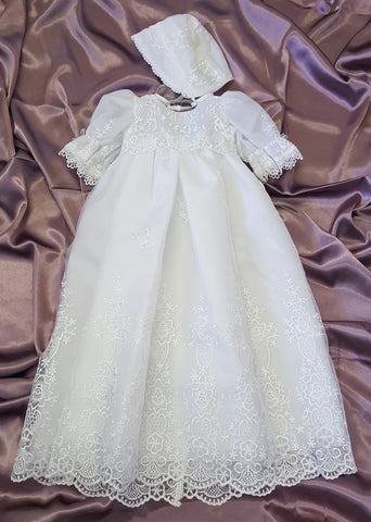 Embroidered Organza Christening Gown