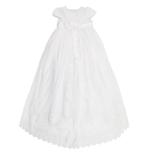 OPEN BACK CHRISTENING DRESS WITH BLOOMERS AND BONNET
