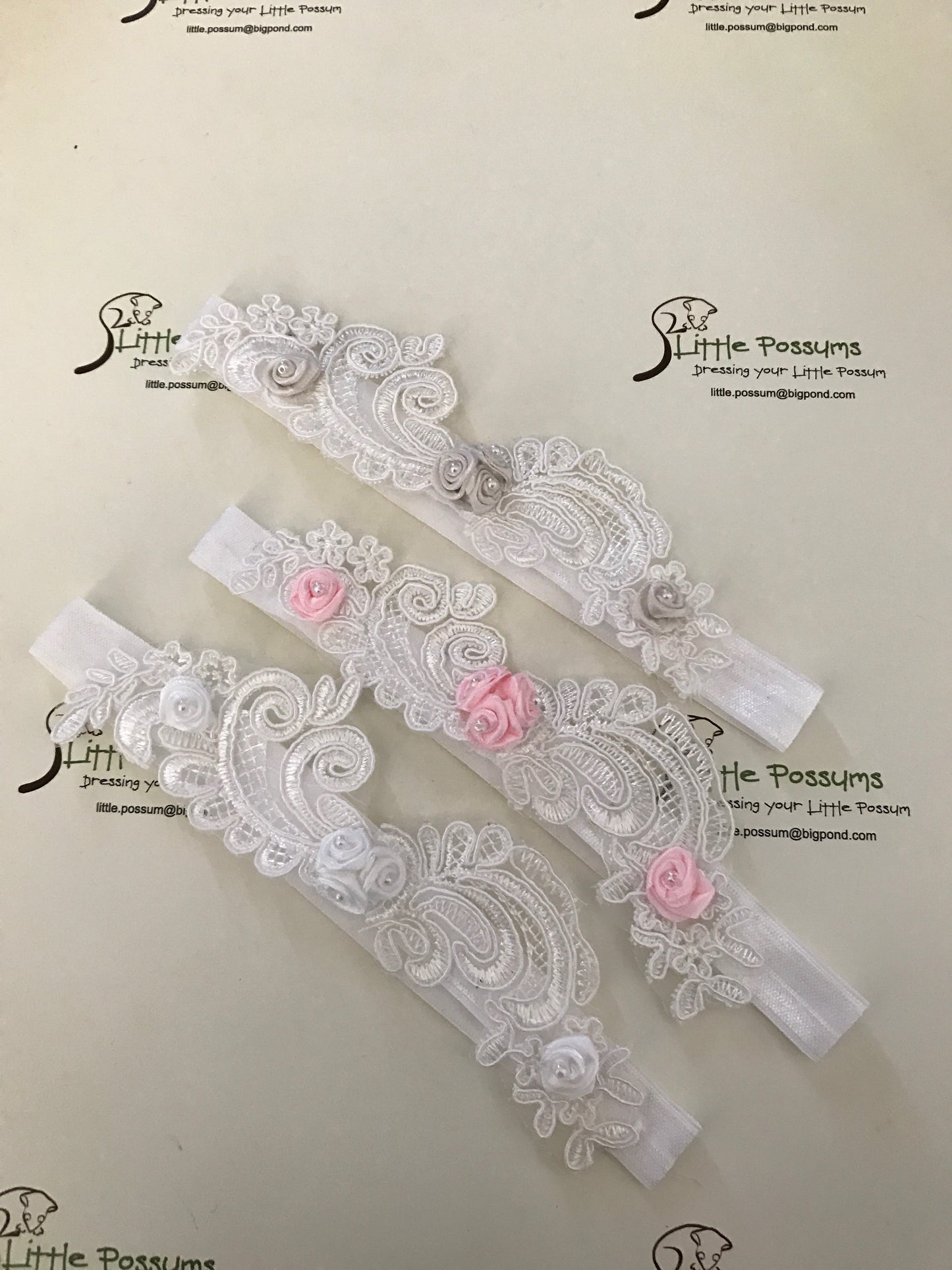 Large Vintage Lace & Pearled Roses Headband - PINK ONLY